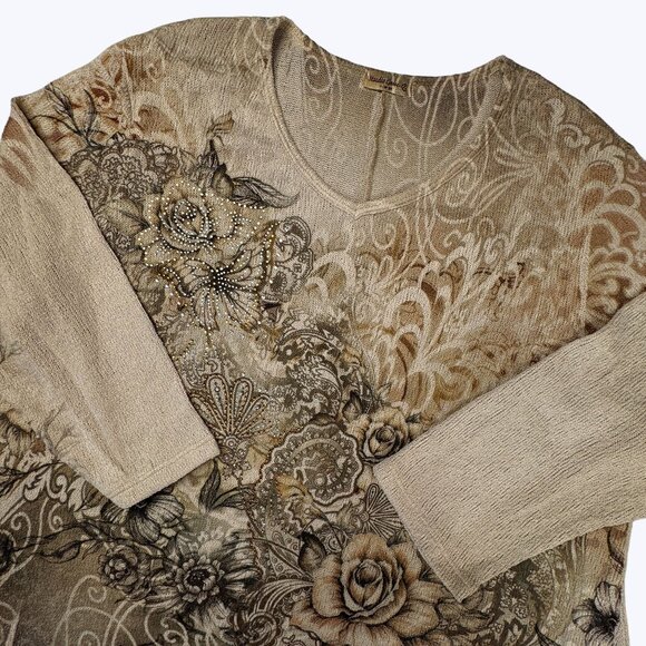 Studio Gem Q. Women's Tunic style pullover light sweater Floral design‎ - Picture 2 of 9